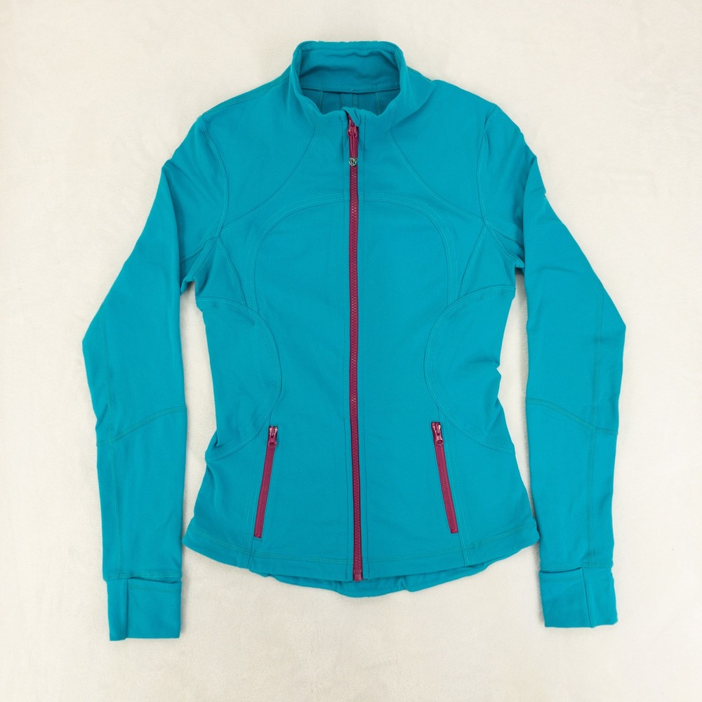 Lululemon Forme Jacket II Womens Size 6 Blue Full Zip Mock Neck Pink Contrast